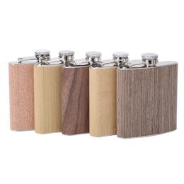 6oz Portable Pocket Stainless Steel Hip Flask Flagon Wood Grain Pattern Whiskey Wine Pot Drinker Alcohol Bottle Travel Tour Drinkware RRC258