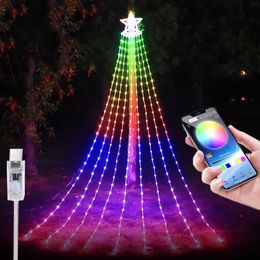2.8m LED String Işık Bluetooth Uygulama Kontrolü Noel Yıldızı Peri Işık Açık Smart RGB Tatil Dekoru İçin Şelale