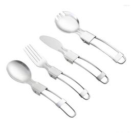 Dinnerware Sets 20Pcs/lot Stainless Steel Folding Spoon Fork Outdoor Tableware Camping Cookware Lightweight Folded Flatware For