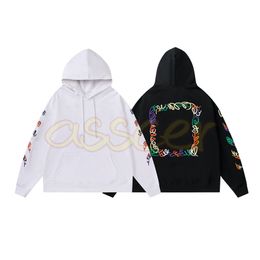 Mens High Street Colourful Embroidery Hoodies Womens Fashion Long Sleeve Hooded Sweater Casual Loose Sweathirts Size S-XL