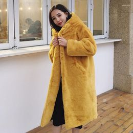 Women's Fur Fashion Winter Rex Coat Women Hooded Long Imitation Mink Thick Warm Plush Overcoat Loose Ladies Jacket