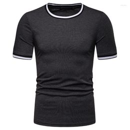 Camisetas masculinas moda listrada o pescoço de pescoço mass roupas bonitas marca esbelta