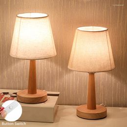 Table Lamps 1Pc Creative LED Bedside Lamp Home Decorative USB Night Light With Fabric Lampshade Wooden Base