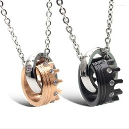 Pendant Necklaces 2 Pieces/Set Fashion Personality Zirconia Crown Ring Necklace Valentine Day Couple Jewellery