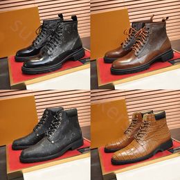 Herren-Designer-Stiefel, Rindsleder, Chelsea-Stiefel, für den Außenbereich, dicker Boden, mittellanger Stiefel, niedriger Absatz, Schnürung, runde Zehen, Herrenschuhe, Größe 38–45