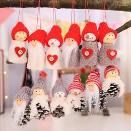 Christmas Decorations 10sets Creative Old Man Figure Small Hanging White Pine Cone Doll Ornaments 3 Sets Of Tree Pieces