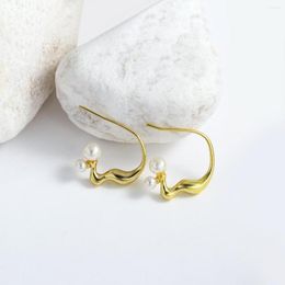 Hoop Earrings AENSOA Minimalist Geometric Gold Colour C Shape Metal For Women Irregular Fashion Pearl Earring Jewellery 2022