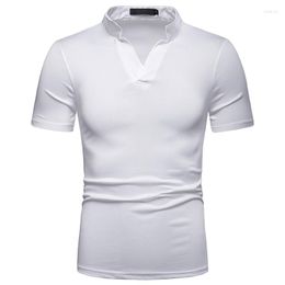 Men's T Shirts White Henley Shirt Nice Brand Slim Short Sleeve Men Trend Casual V Neck Tee Homme Solid Colour Basic