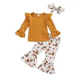 Clothing Sets Infant Kids Baby Girls Casual Three-piece Clothes Set Ginger Round Collar Pullover Floral Printed Pattern Pants Headdress 1-5T