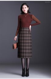 Skirts Autumn And Winter Office Lady Fashion Casual Plus Size Brand Female Women Thick Plaid Dress