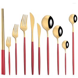 Flatware Sets Western Tableware Dessert Knife Fork Spoon Tea Red Gold Dinnerware Set Steel Cutlery Kitchen Stainless Home