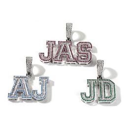 Custom A-Z initial Letter Colourful Zirconi Pendant Necklace For Men Women Gifts Hip Hop Jewellery with 3mm 24inch Rope Chain