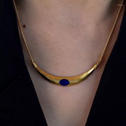 Pendant Necklaces Blue Enamel Crescent Moon Necklace For Women Vintage Handmade Ethnic Jewellery Unusual