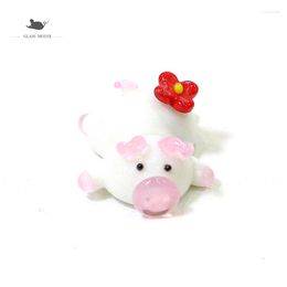 Decorative Figurines Cute Glass Pig Mini Figurine Creative Funny Tiny Animal Statue Craft Ornament Home Tabletop Fairy Garden Kid's Room