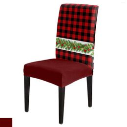 Chair Covers Christmas Pine Branches Flower Red Plaid Cover Dining Spandex Stretch Seat Home Office Decor Desk Case Set