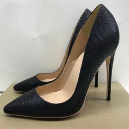 Women Shoes Luxury Red Bottom High Heels Pumps Sexy Stiletto 12CM Heel Pointed Toe Black Snake Pattern Leather Shallow High-heeled Shoe Red Soled Dress Lady Sandals