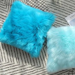 Pillow 17 Colors Faux Wool Fur Fluffy Pillows For Sofa Cover Thicken Soft Warm Pillowcase Solid Square Long Plush