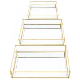 Storage Boxes Bins Nordic Retro Box Tray Gold Rectangle Glass Makeup Organiser Dessert Plate Jewellery Display 221028