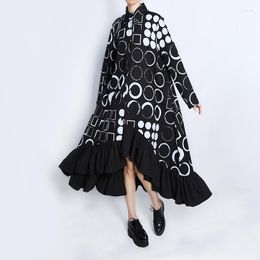 Casual Dresses SuperAen Women's 2022 Autumn And Winter Korean Oversized Long Sleeve Polka Dot Ruffle Shirt Dress