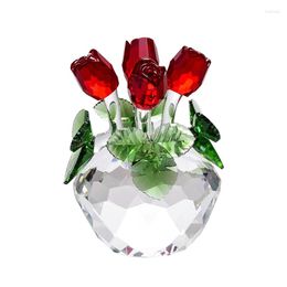 Decorative Figurines Crystal Rose Flowers Figurine Spring Bouquet Sculpture Glass Dreams Ornament Home Wedding Decor Collectible Gift