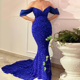 Party Dresses Royal Blue Evening 2022 Luxury V-Neck Off-The-Shoulder Mermaid Formal Dress Long Sequin Sparkle Sexy Prom Gowns