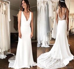 2023 Boho Mermaid Wedding Dresses Bridal Gown Deep V Neck Back Straps Lace Applique Satin Custom Made Beach Country Plus Size vestido de novia