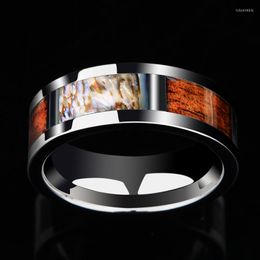 Wedding Rings Bohemia High Polished 8mm Width Tungsten Inlay Natural Abalone Shells & Wood For Couples Free 6-13