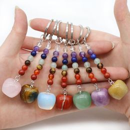 Christmas Eve Apple Statue Key Rings 7 Colors Chakra Beads Chains Stone Charms Keychains Healing Crystal Keyrings for Women Men