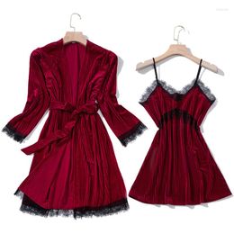 Women's Sleepwear Shetelisi Arrivals Women Lace Velvet Robe & Nightgown Set Autumn Winter 1 Sexy And Bathrobe Sp0144