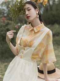 Casual Dresses Women French Retro Strap Dress Summer 2022Temperament Square Collar Plaid Literary Shirt Top And Solid Color All-match Set