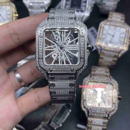 Мужские часы New Ice с бриллиантами скелетон с прозрачным циферблатом, серебряный корпус из нержавеющей стали, кварцевый механизм