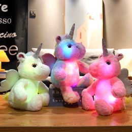 Hot 30cm Luminous Plush Dolls High Quality Glowing Unicorn Luminous Plush Toy Kawaii Light Up Led Horse Stuffed Toys Doll Kids Girl Christmas Gift