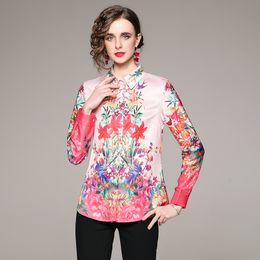 Boutique Girl Shirt Long Sleeve Women Floral Blouse High-end Lady Printed Tops Fashion Trend Floral Shirt