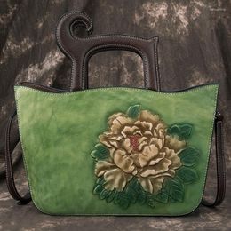 Evening Bags Johnature 2022 Hand Painted Vintage Genuine Leather Women Handbag Large Capacity Casual Tote Leisure Shoulder Messenger Bag