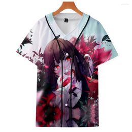 Men's Casual Shirts Solid Baseball Jersey Cosplay Anime Kakegurui T-Shirt Short Sleeve Streetwear Top Button Cardigan Unisex Sport Clothes