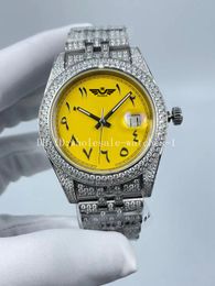 5 Star Super 6 Style Full Diamond Watch President Datejust 41mm 126334 Yellow Arabic Script Dial Automatic Mechanical Watches Mens Men's Wristwatches