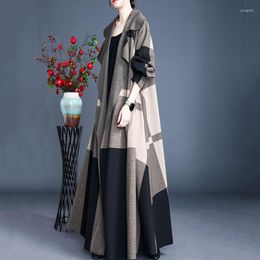 Women's Trench Coats Retro Plaid Woolen Coat Women's Mid-length Spring And Autumn Korean 2022 Fashion Elegant Female K767