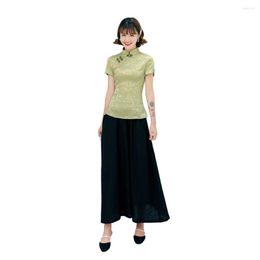 Women's Blouses Shanghai Storey Short Sleeve Cheongsam Top Chinese Traditional Women's Blouse Linen Skirt