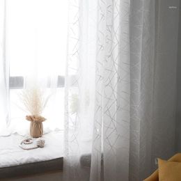 Curtain White Striped Tulle For Living Room Bedroom Modern Linen Voile Elegant Sheer Window Drapes Curtains Kitchen Blinds