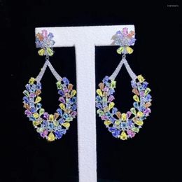 Dangle Earrings Multi Colour Cubic Zircon Earring 925 Sterling Silver With Blingbling Party Wedding Fashion