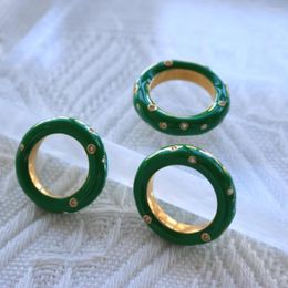 Cluster Rings Vintage Stainless Steel Enamel Green Ring Waterproof Punk Chunky Signet For Women