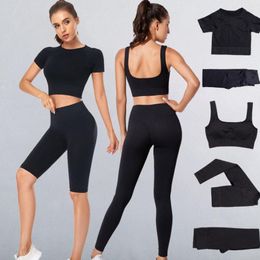 Women's Two Piece Pants The 5 In Europe And Seamless Bar Thread Sports Bra Fitness Short Sleeve Shorts Yoga Suit Female Leggings