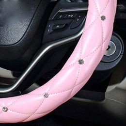 Steering Wheel Covers Decor Cover Non-Slip Parts Accessories PU Leather W/ Rhinestone 38cm Bling Car