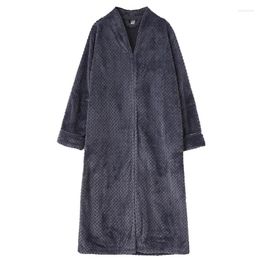 Men's Sleepwear Winter Women Bathrobe Gown Flannel Long Robe Home Wear Coral Fleece Zipper Nightdress Loose Casual V-Neck Nightwear