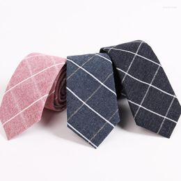 Bow Ties RBOCOPink Plaid Cotton Tie 6.5 Cm Skinny Men's Fashion Necktie Casual Black Slim Neck For Wedding Business Patty Suit