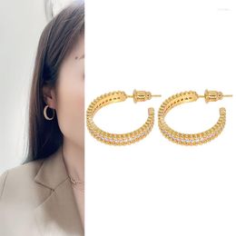 Hoop Earrings Women's Earring Full Diamond Zircon Geometric Personalised Real Christmas Gift Female Jewellery
