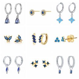 Stud Earrings Aide 925 Sterling Silver Blue Rhinestone Series For Women Girls Zircon Pendant Flower Butterfly Ear Jewellery