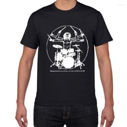 Männer T Shirts Trommeln Da Vinci Lustige Hemd Männer Vitruvian Mann Schlagzeuger Baumwolle Vintage Grafik Musik Neuheit Streetwear T-shirt homme