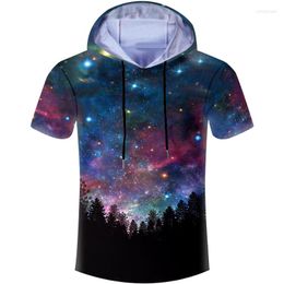 Men's T Shirts 2022 The Latest Hooded 3D Casual T-shirt Night Star Tree Printing Men/women Fashion Hip Hop Short-sleeved Tops Tees