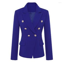 Women's Suits Designer Blue Blazer Women Jackets Women's Metal Lion Double Breasted Buttons Outer Coat Office Ladies Autumn